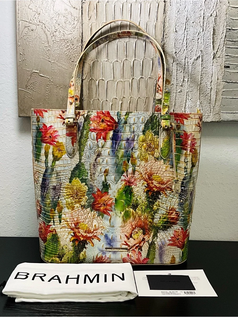 Brahmin Ezra SUCCULENT BLOOM MELBOURNE DI Floral Tote Bag W/Eye